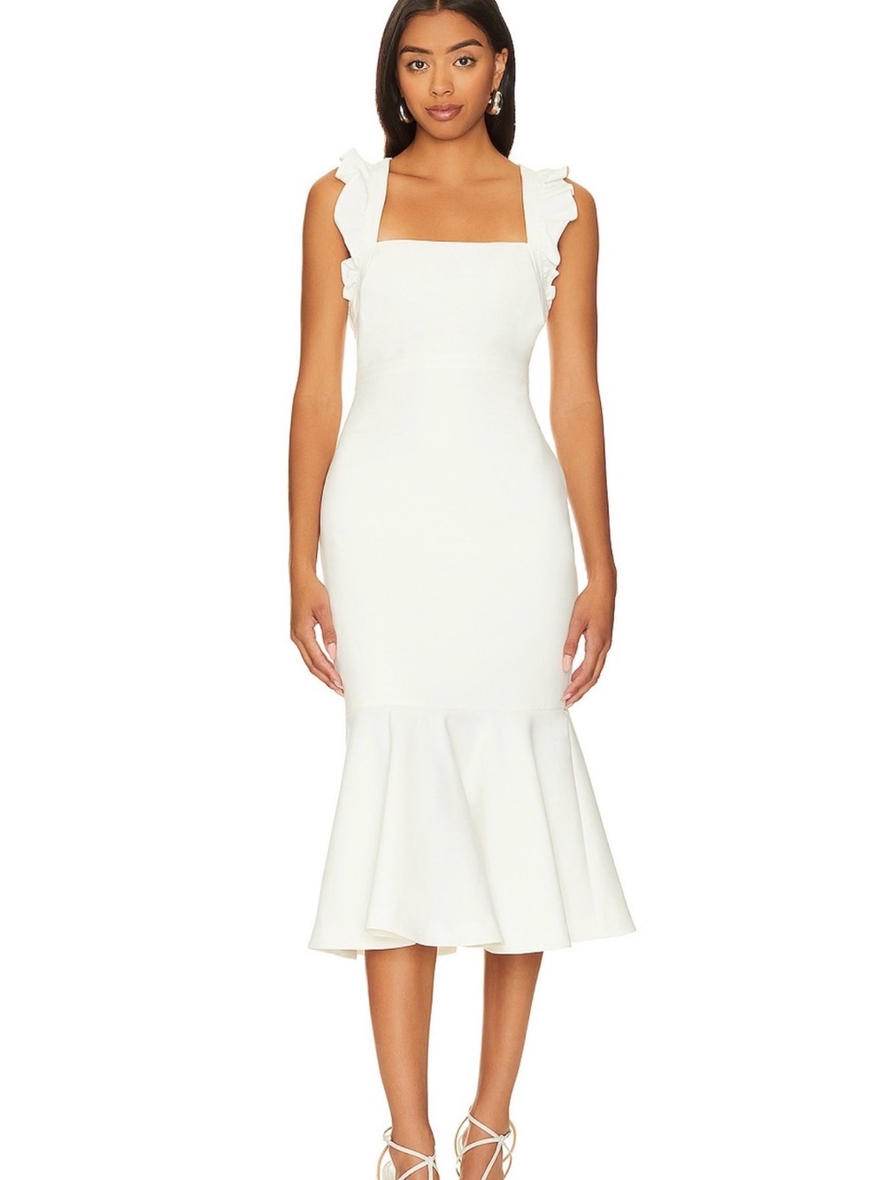 Likely White Ruffle-Shoulder Mermaid Midi Dress Size 4